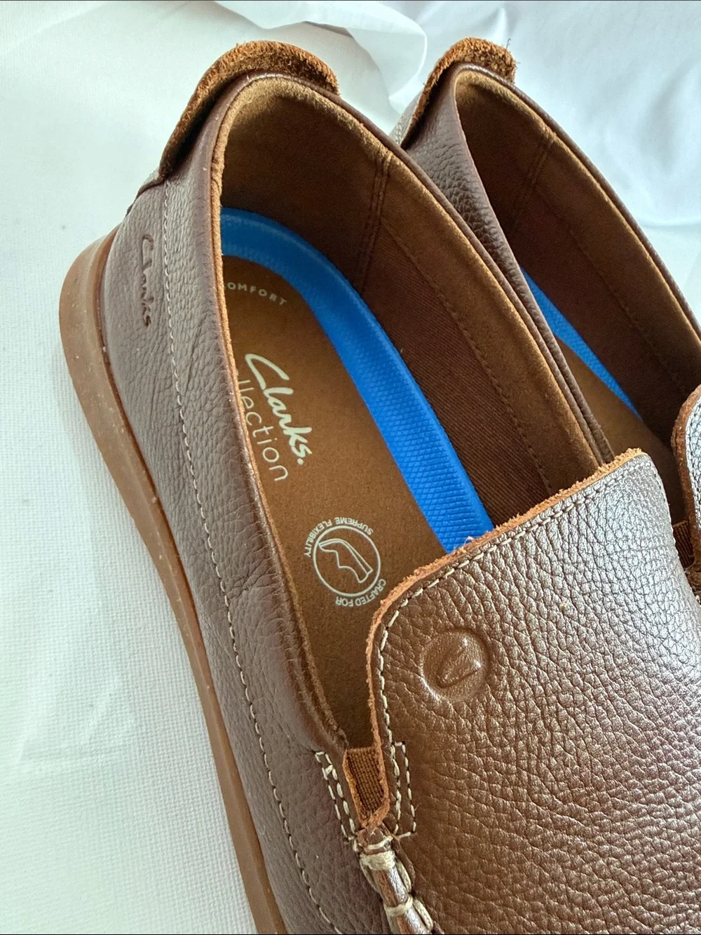 Clarks Brown Leather Slip-On Loafers with Blue Insoles